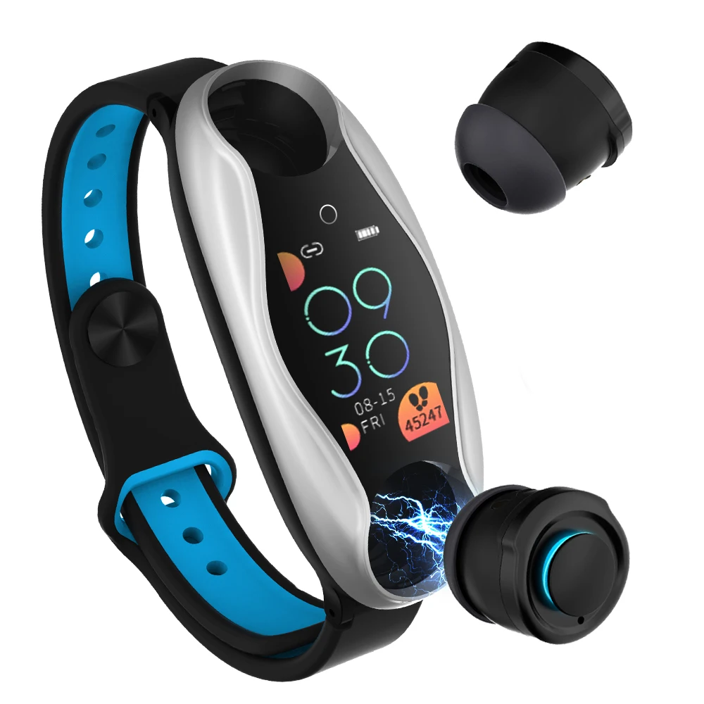 JUCHENG Popular LT04 smart watch with Fitness 2 In 1 Bracelet Bluetooth Earphone for Touch Module Blood pressure