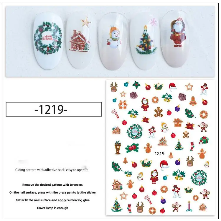 

New Christmas nail stickers Santa Snowflake winter nail decals strap glue 3D stickers, As show