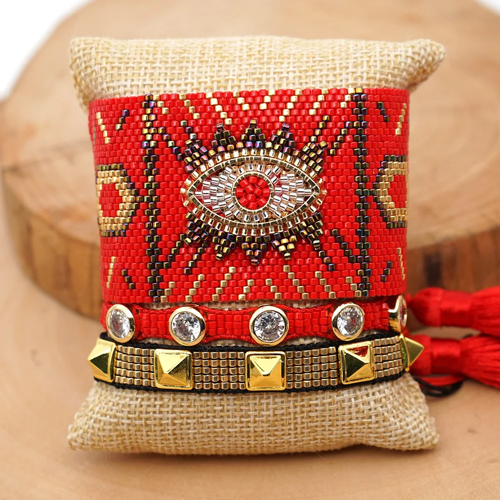 

New trendy handmade boho jewelry miyuki bracelets seed bead woven fatima pattern bracelet for women