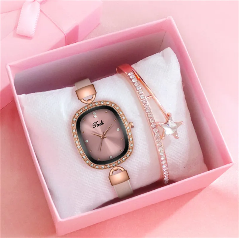 

WJ-10475 Fashion New Oval Retro Temperament Female Simple Bracelet Set Trendy Diamond Women Watch Set Ladies Watch With Bracelet, Mix