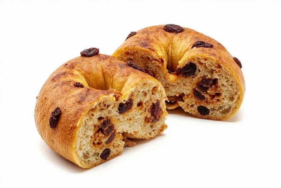 Thomas cinnamon raisin bagel sliced open showing even distribution of raisins and golden crumb structure
