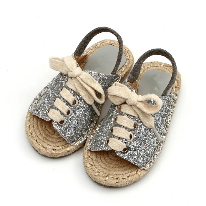 

silver sparkling glitter leather beach custom made kids summer shoes slides