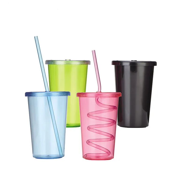 

16 OZ Clear Plastic Drinking Cup With straw, Customized color
