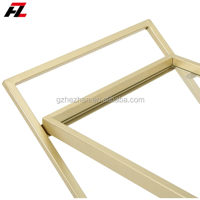 
Modern Bar Cart With Two Tiers Metal And Glass Serving Cart Criss-Cross Design With Glass Top Liquor Trolley 