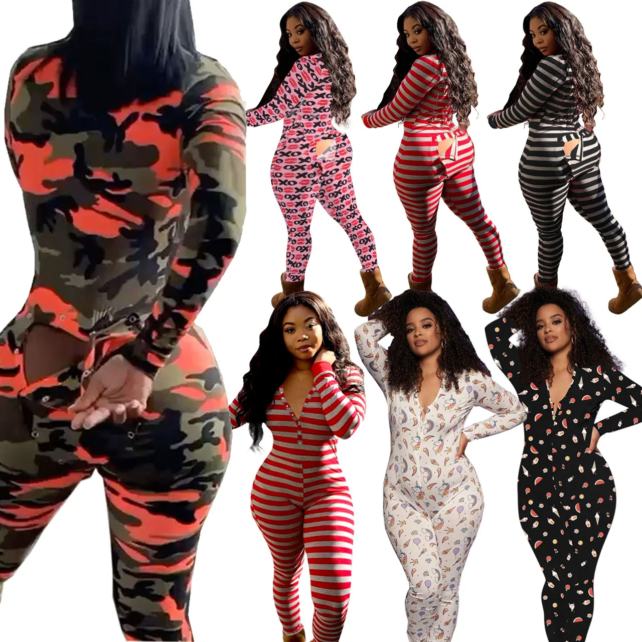 

Foma Q760 New arrival sexy pajamas women sleepwear one piece jumpsuit pajamas onesie with butt flap for women, As pics