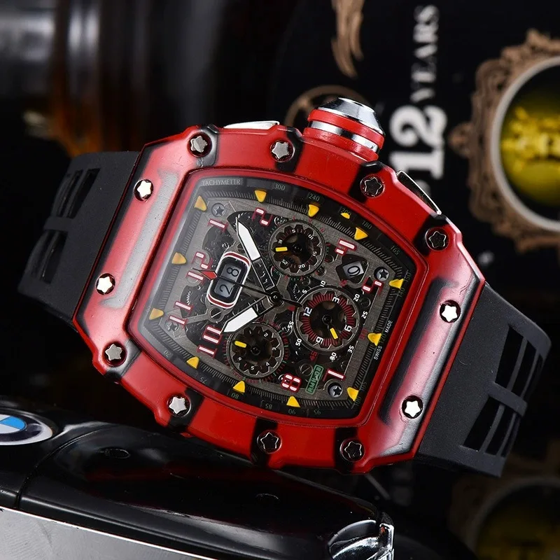 

Casual Sport Watch for Men Top Brand Luxury RM Quartz WristWatch Richard Man's Clock Chronograph Silicone Band Drop shipping