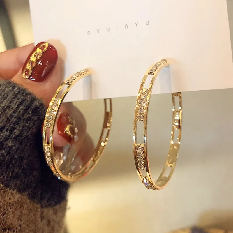 

YD Jewelry 2021 Women Hollow Rhinestone Crystal Circle Round Hoop Earring S925 Sterling Silver Needle Gold plated Hoop Earrings