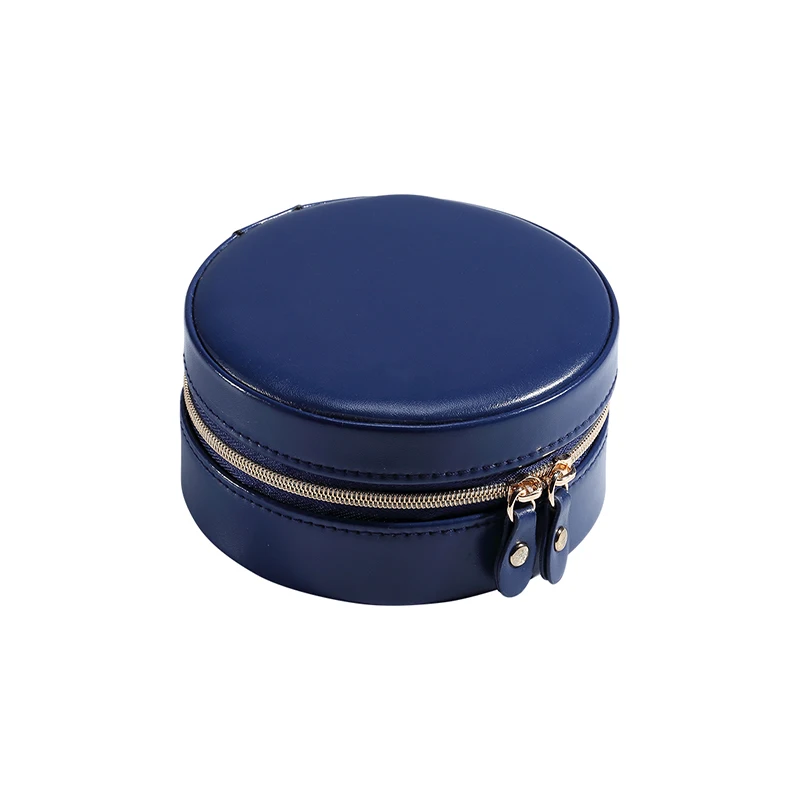 2019 Mini Round Travel Jewelry Box Organizer Faux Leather Display Storage Small Travel Jewelry Case for Earrings Necklace Rings