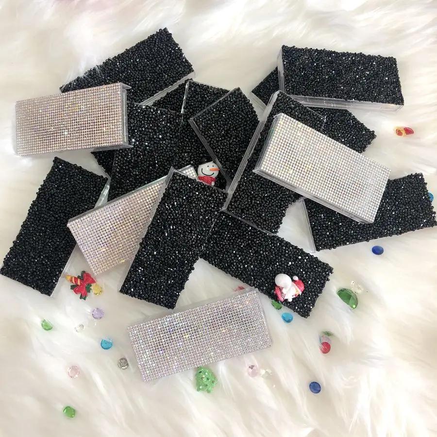 

Lash packaging box rhinestone 5d 25 mink custom logo private label package box 100% real fur luxury eyelash China suppliers, Black