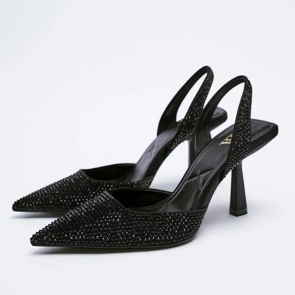 

Party Wear Pumps Shoes 2022 New Arrival Rhinestone Sexy Women Black Heels Sandals