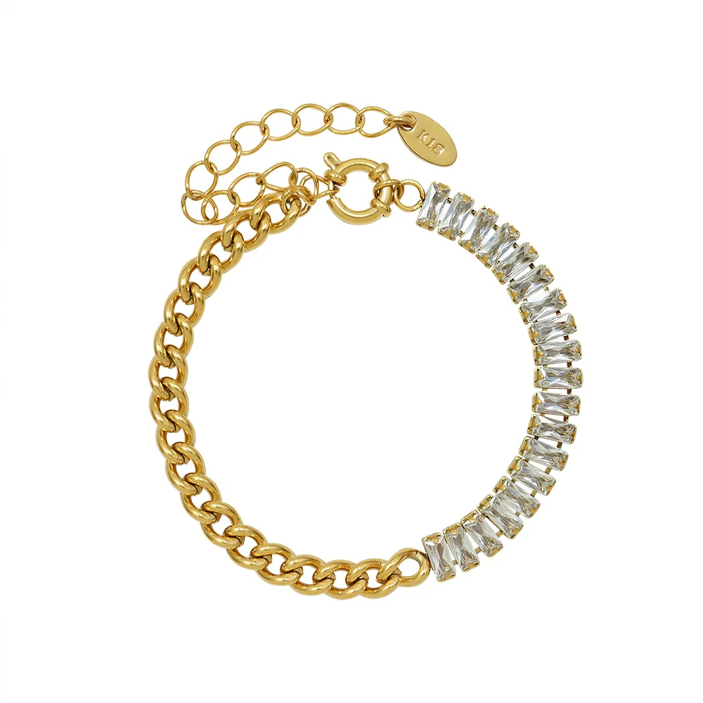 

Iced Out Adjustable Tennis Chain Bracelet 18k Gold Plated Stainless Steel Jewellery Baguette Diamond CZ Stone Zircon YF2482