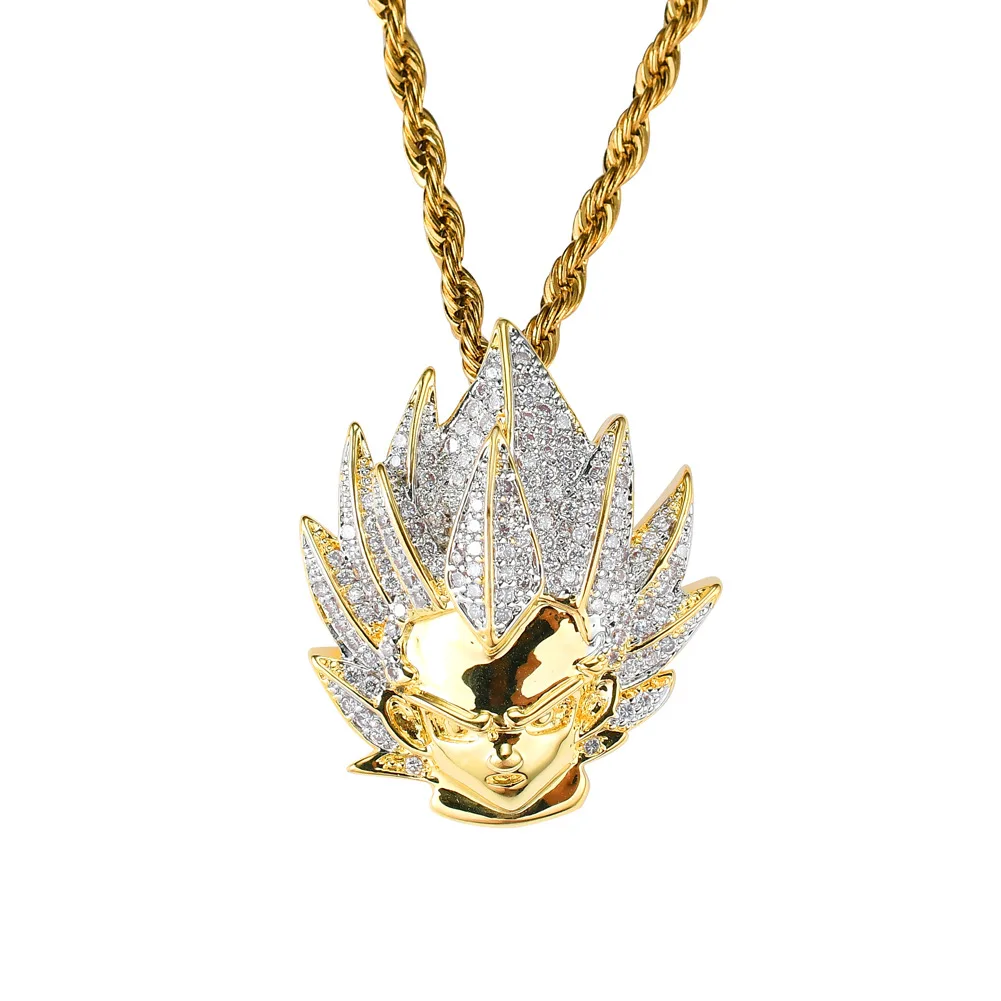 

2021 Sailing Jewelry Iced Out CZ Saiyan Pendant Necklace For Mens Cubic Zircon Hip Hop Saiyan Necklace