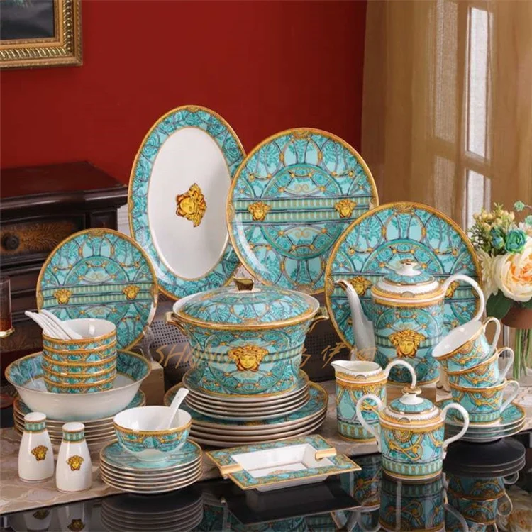 

Western Luxury Ceramic Dinnerware Set Fine Kitchen Utensils Bone China Dinner set, Equator jungle series tableware set