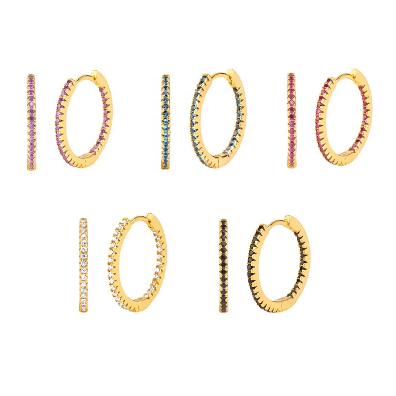 

Elegant ins style fashion cute small circle sterling silver micro inlay colorful zircon hoop earrings for women jewelry