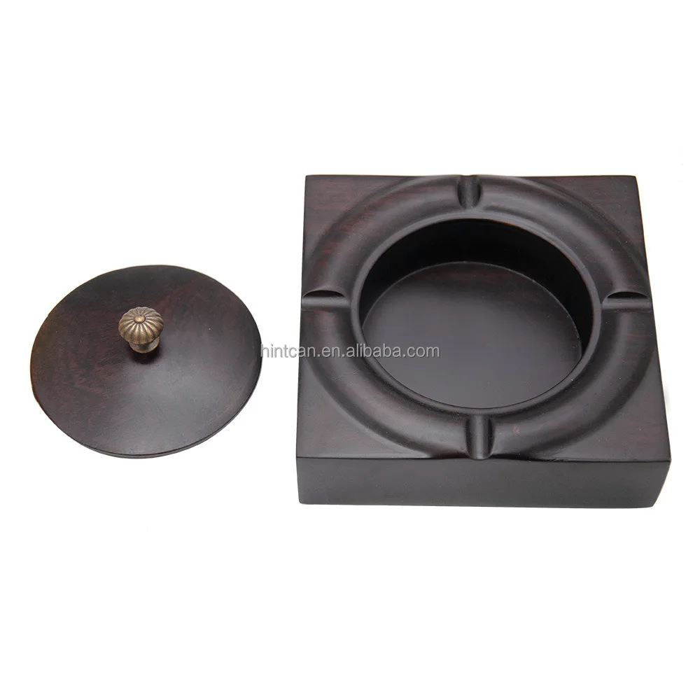 

High Quality Creative square novelty retro ashtray with lid ebony wooden cigar ashtray Wholesale For office, As picture