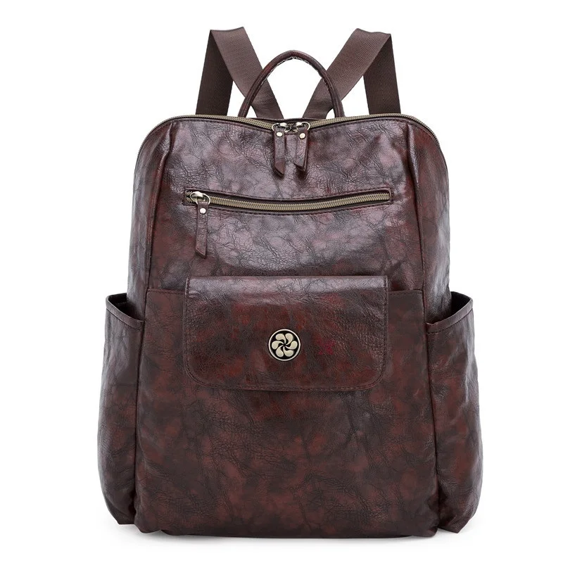 

Women Vintage Waterproof PU Leather Backpack with Additional Small Pouch