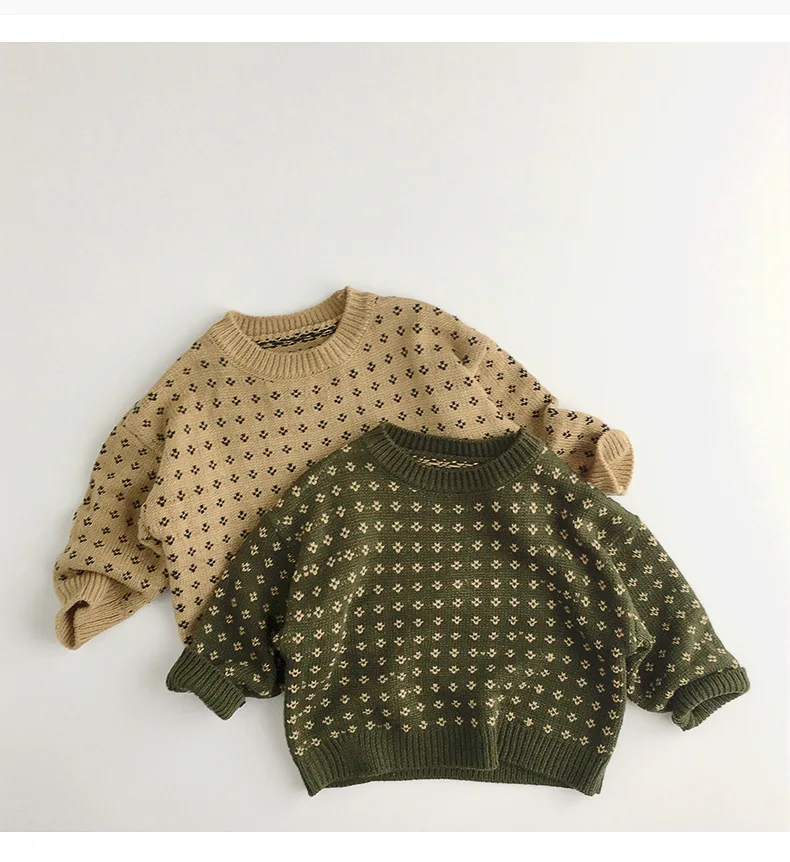

Pullover Sweater Green Korean Children's Wear Small Floral Sweater Round Neck Bottom Knitted Sweater, Customized color