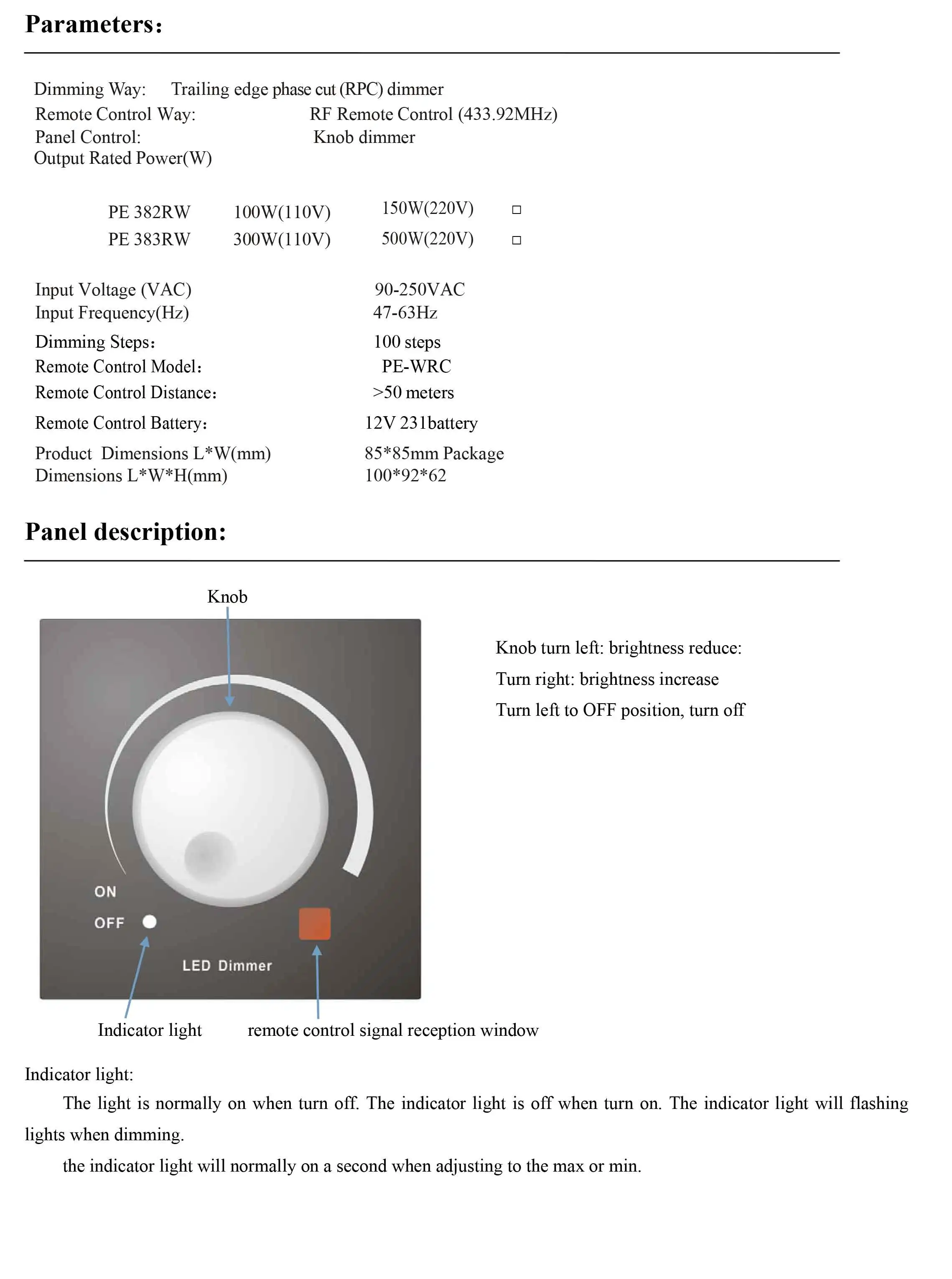 Triac Dimmer 220v 230v 110v Trailing Edge Dimmable Rotary Glass Panel