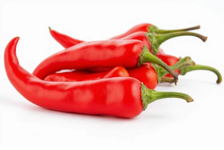 Close-up view of cayenne pepper pods growing on plant with scientific diagram of capsaicin molecular structure