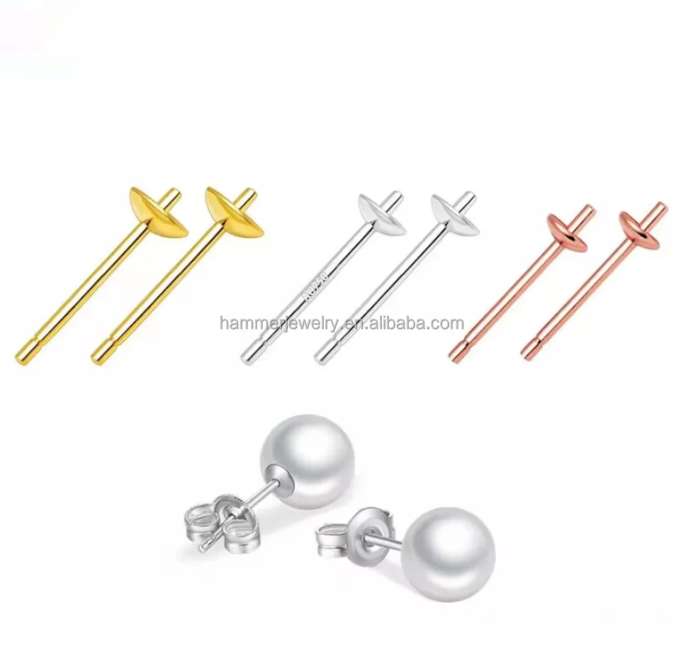 

Au750 Gold Jewelry Findings 18K Real Gold Pearl Stud Earring Post Cup Needle Pin Mount Holder DIY Earrings