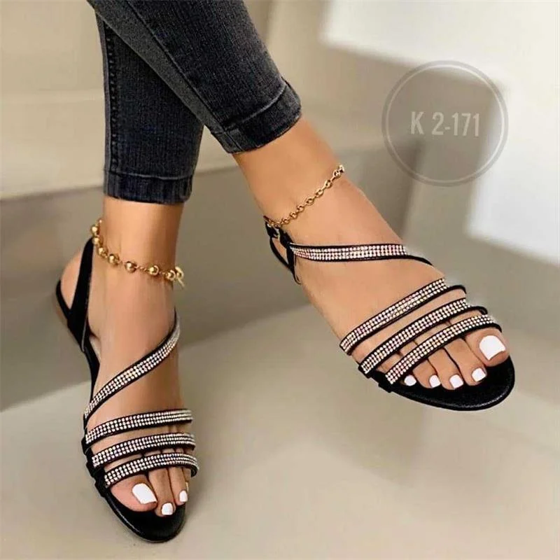 

Women's rhinestone sandals classic all-match 200902-01, Black,sliver, gold