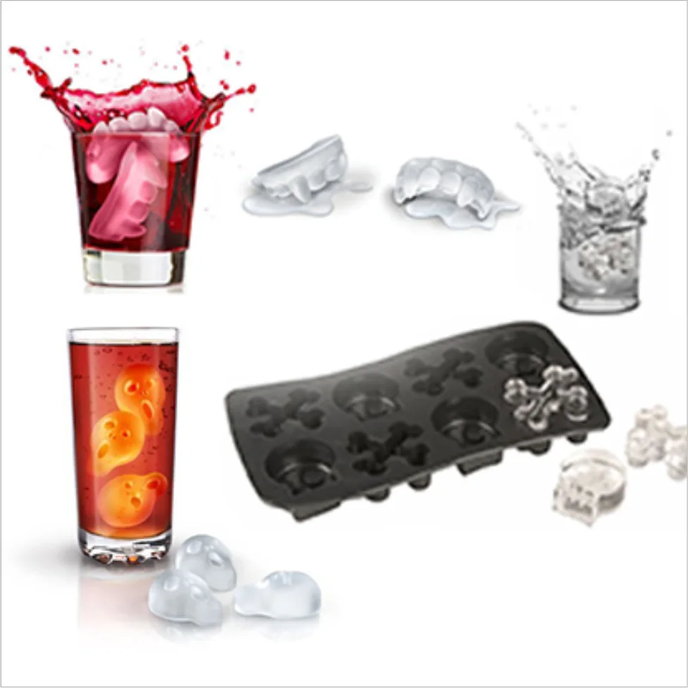 

1506 Creative Halloween Screaming Skull Vampire Teeth Ice Tray Mold DIY Ice Maker, Black