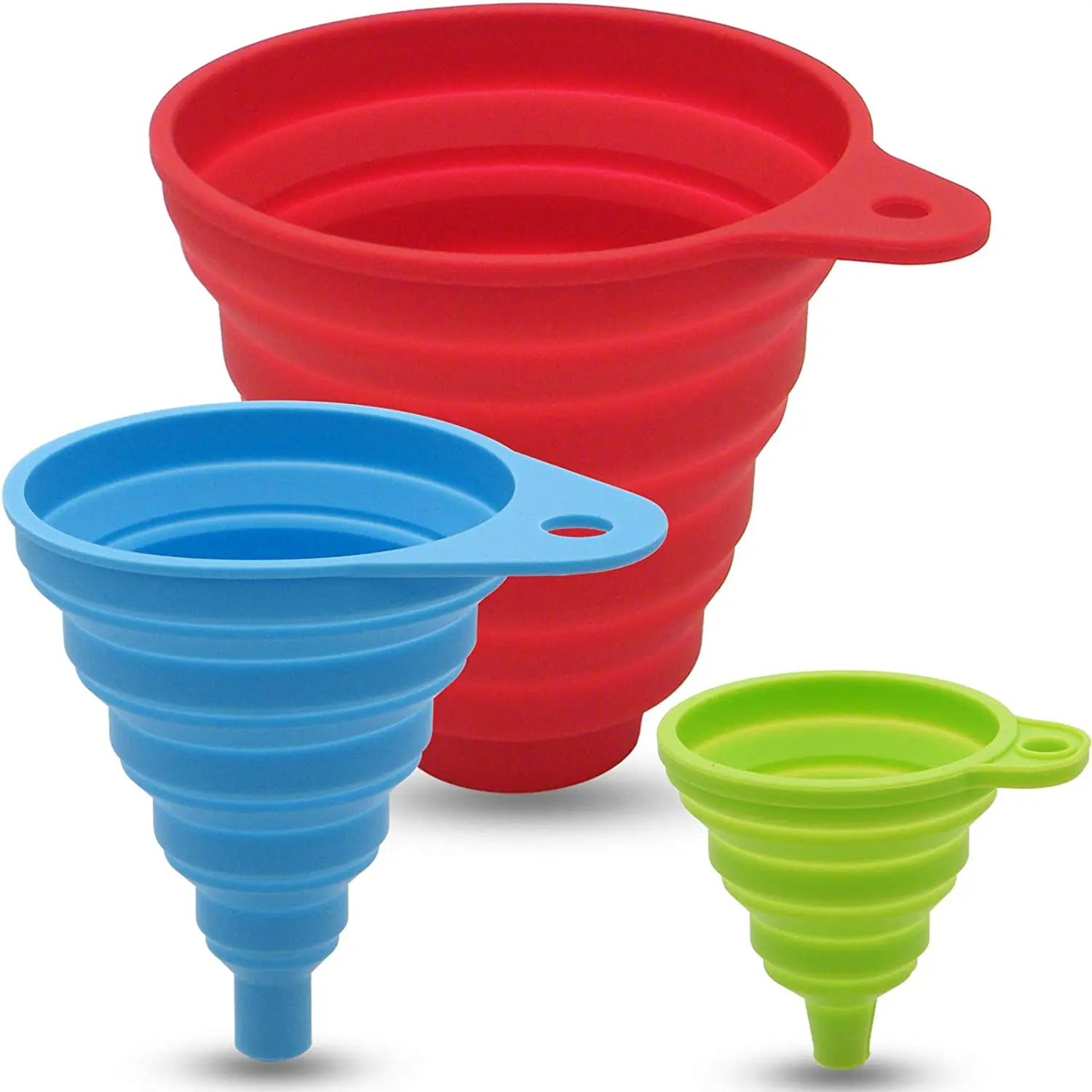 

Food Grade Silicone Collapsible Funnel Set, Large Funnel for Wide Mouth Jar, Small/Mini Funnel for Transfer Oil Powder, Green,orange,red,blue...