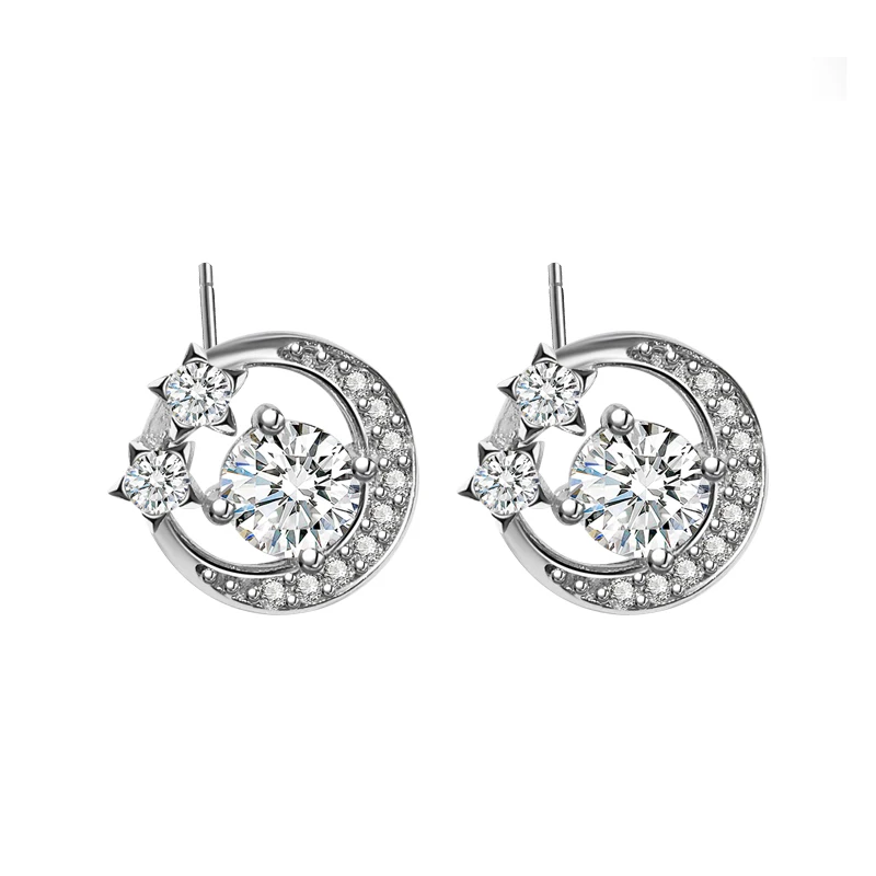 

Fashion Woman CZ Jewelry 925 Silver Zircon Circle Earrings Stud