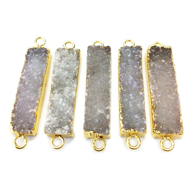 

Drusy Gold Bar Pendant rectangle Natural Drusy Druzy Bar connector crystal white agate drusy charm for necklace making, Multi