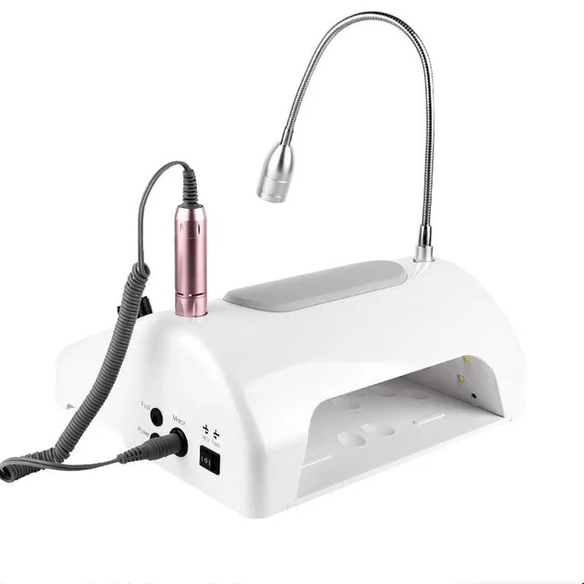 

5 in 1 nail machine Nail drill Table Dust Suction Collector with LED Table Lamp uv led nail lamp 777 profession, White