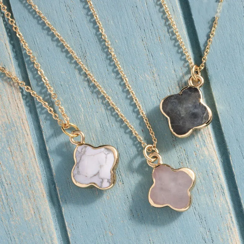 

Clover Semi-Precious Healing Stone Necklace, Clover Stone Dainty Necklace