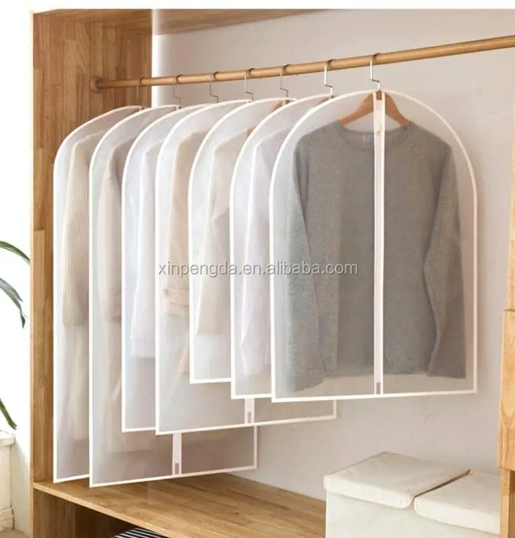 

Non Woven Hanging Garment Bags Clothes Covers PVC Cover Bags with Zipper Dustproof Waterproof