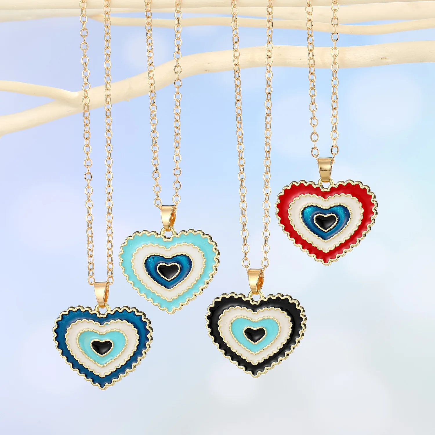 

Wholesale Fashion Colourful Heart Shape Necklace Initial Pendant Necklace For Women, Colorful