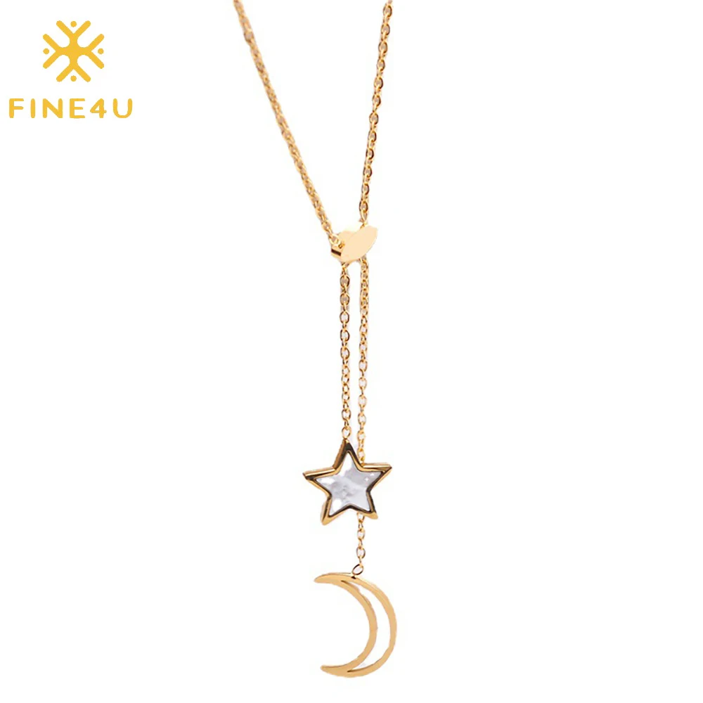 

Moon and star pendant necklace chain gold plated stainless steel seashell star moon necklace, Gold, rose gold