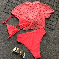 

2019 Best Selling Women Half Sleeve Swimwear Ladies Three Pieces Swimsuit High Waist Bikini