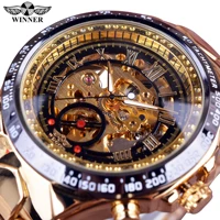 

WINNER 8067 accurate gold mens mechanical watch creative Stainless steel band water proof automatic skeleton business watch set
