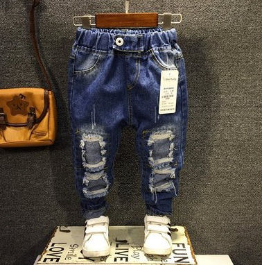 

High quality kids summer new fashion printed ripped denim pants for korean boys wear, Blue black or customized