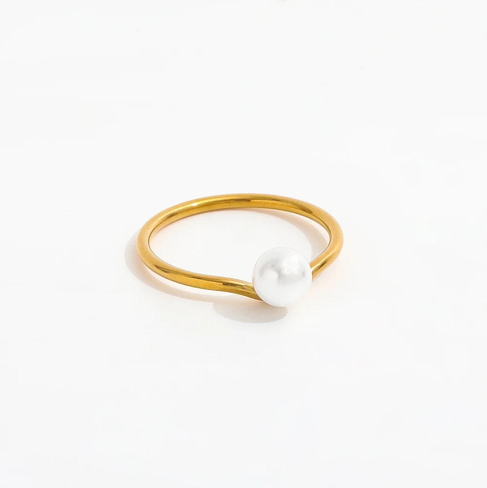 Joolim  Waterproof 18k PVD Gold Plated Fashion Dainty Pearl Stainless Steel Fine Jewelry Finger Rings Women