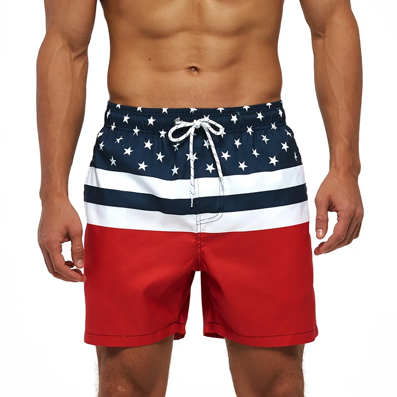 

USA flag prints Man Swim Wear Beach Board Shorts Swimming Trunk Quick Dry Mens Swimwear, Support custom colors
