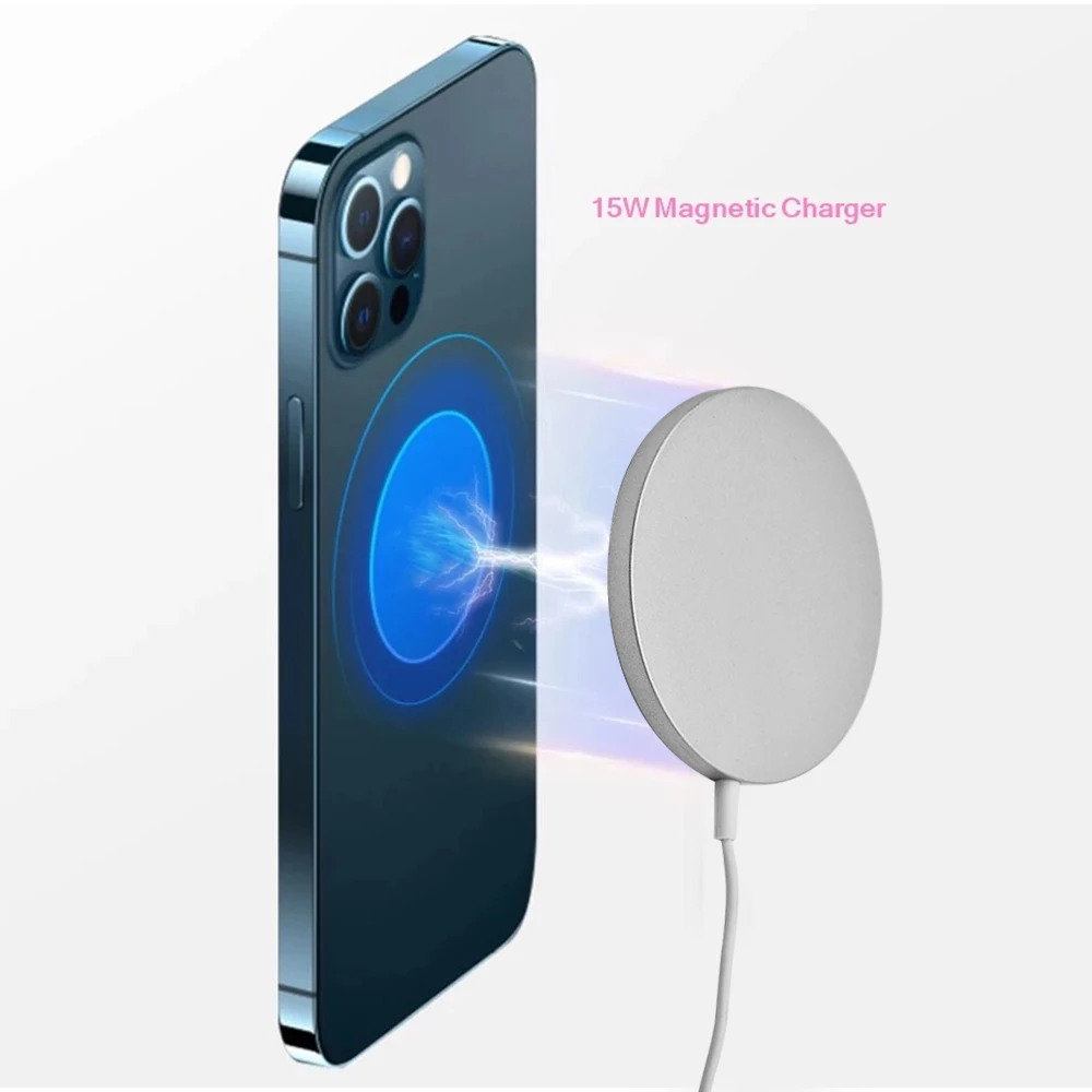 

15W Wireless Charger Magnetic Qi Standard Magnetic Charger, Silver