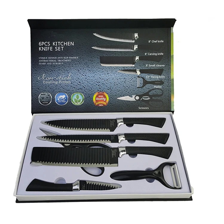 

2021 Good Sale Factory Price 6 pcs Black Kitchen Knives Stainless Steel Knife Set