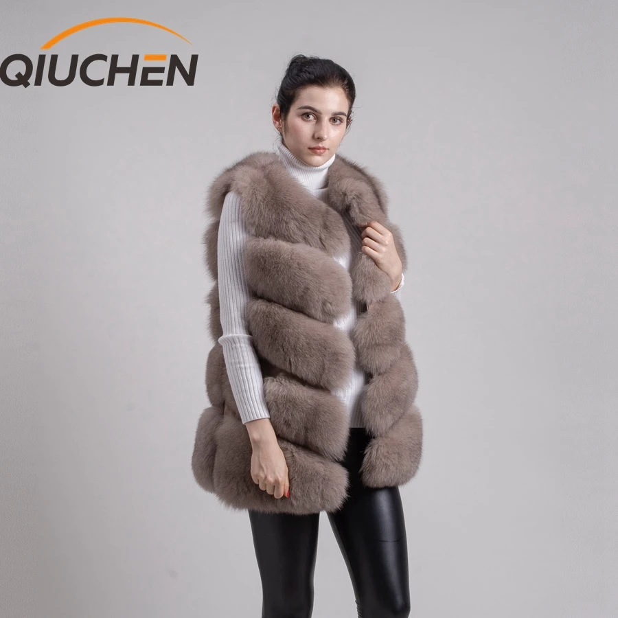 

QIUCHEN QC8006 full pelt real fox fur gilet women vest furs high quality fashion model wholesale, Customized color