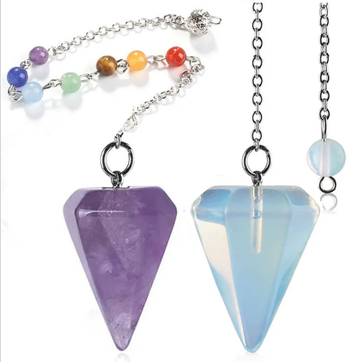 

Natural Crystal Pendulum Pendant Necklace Healing 7 Chakra Reiki Meditation Stone Jewelry pendulum, Colorful