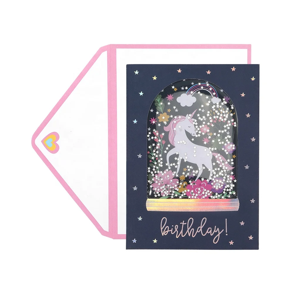 

Funny Plain Shake Unicorn Greeting Cards Manufacturer Custom Printing 3D Handmade Birthday Cards With Envelope