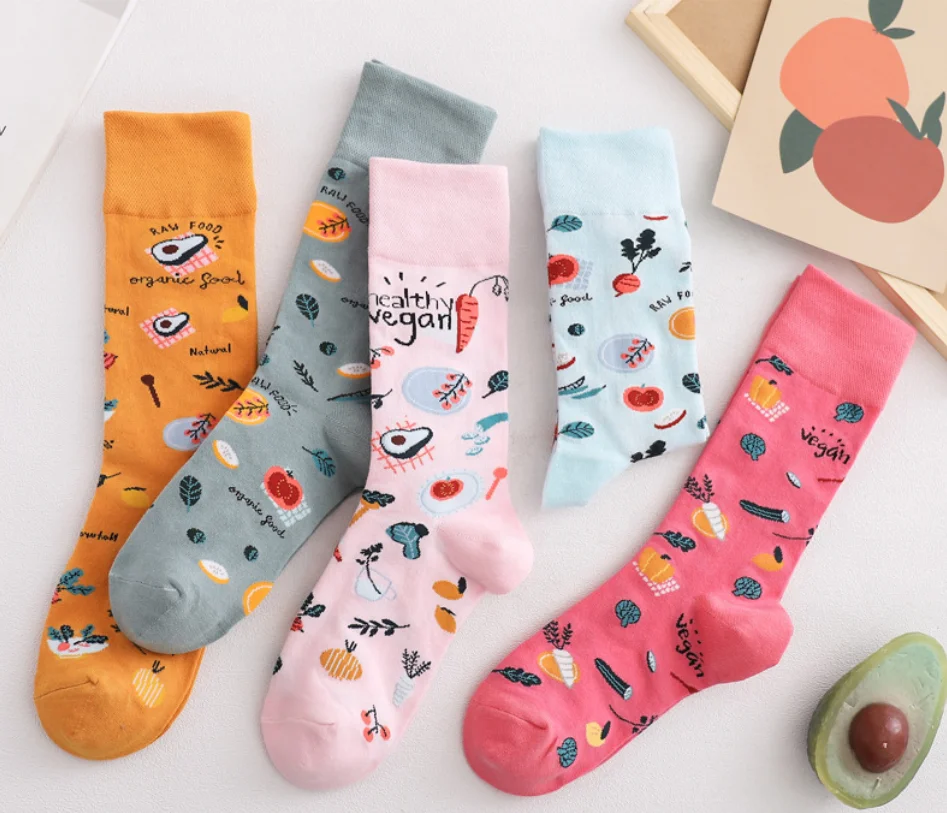 

Custom logo fashion food avocado wholesale crew funny unisex socks 1907, Picture