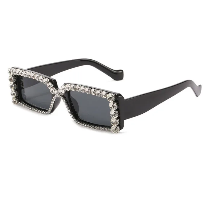 

Fashion luxury Retro vintage rectangle lentes de sol trendy bling diamond women men shades sunglasses 2021