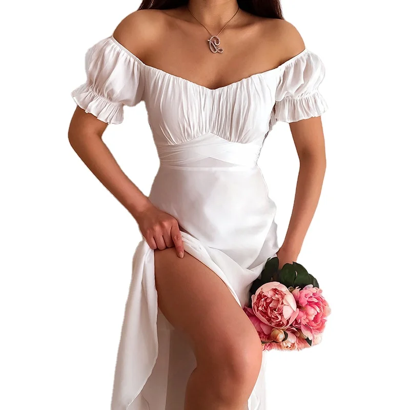 

One shoulder summer sexy slim elegant temperament party dress long skirt