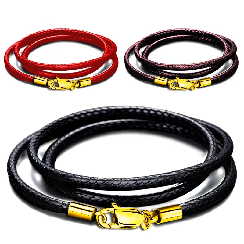 

1.5-3mm Necklace Cord Leather Cord Wax Rope Chain With Stainless Steel Gold Color Lobster Clasp For DIY Necklace Jewelry Making, Red/black/coffee