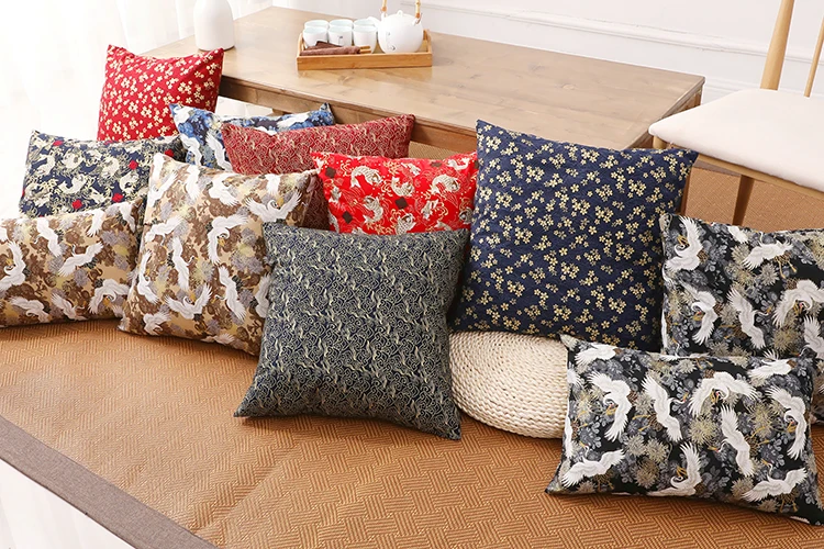 Japanese Style Crane Cloud Flower Design Unique Cushion Black Throw