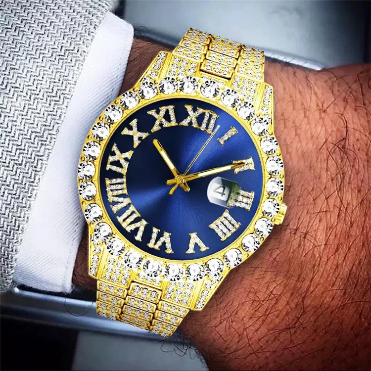 

Iced Out Wrist Watches Men Luxurious Brand Gold Full Diamonds Band Women Watch Style Others Hip Hop Diamond Quartz Watch, As show / custom colors